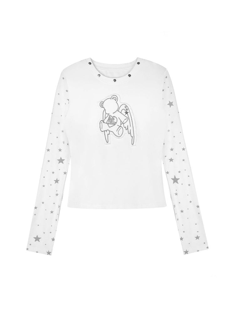 Star Angel Bear Patch Long Sleeve T-Shirt【s0000013803】