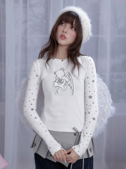 Star Angel Bear Patch Long Sleeve T-Shirt【s0000013803】