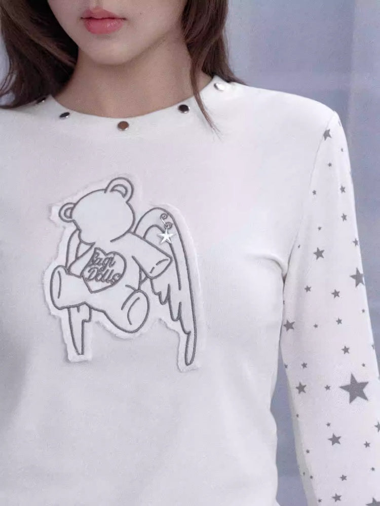 Star Angel Bear Patch Long Sleeve T-Shirt【s0000013803】