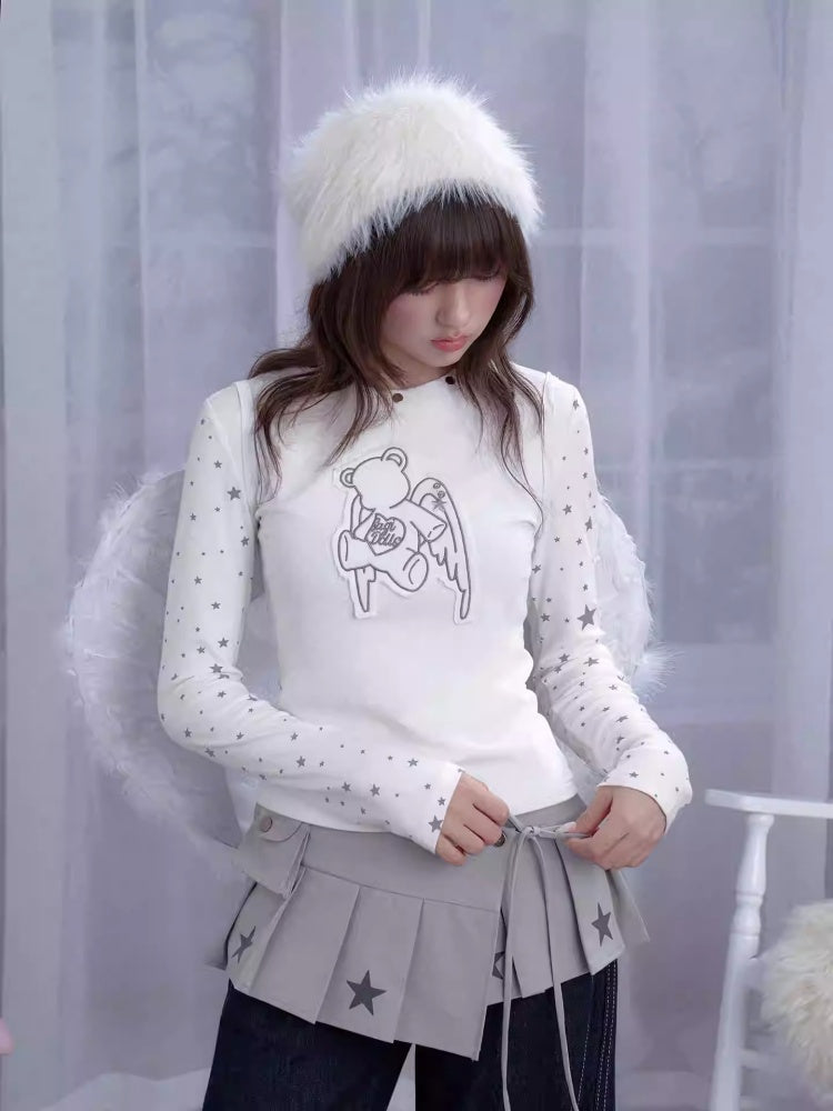 Star Angel Bear Patch Long Sleeve T-Shirt【s0000013803】