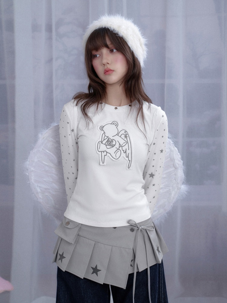 Star Angel Bear Patch Long Sleeve T-Shirt【s0000013803】