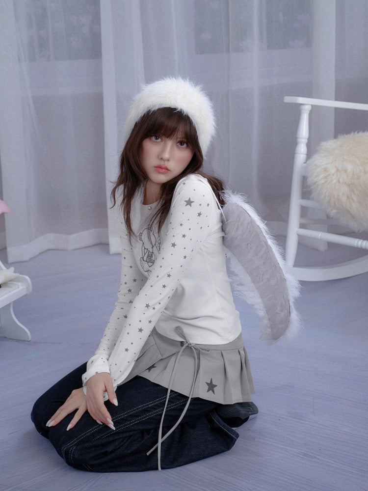 Star Angel Bear Patch Long Sleeve T-Shirt【s0000013803】