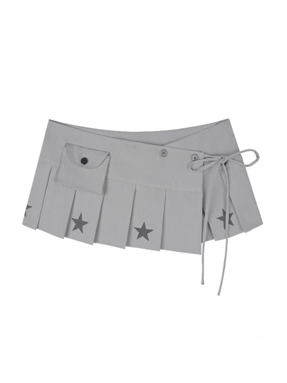 Star Print Pleated Wrap Mini Skirt【s0000013807】