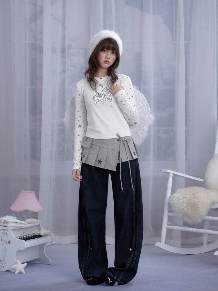 Star Print Pleated Wrap Mini Skirt【s0000013807】