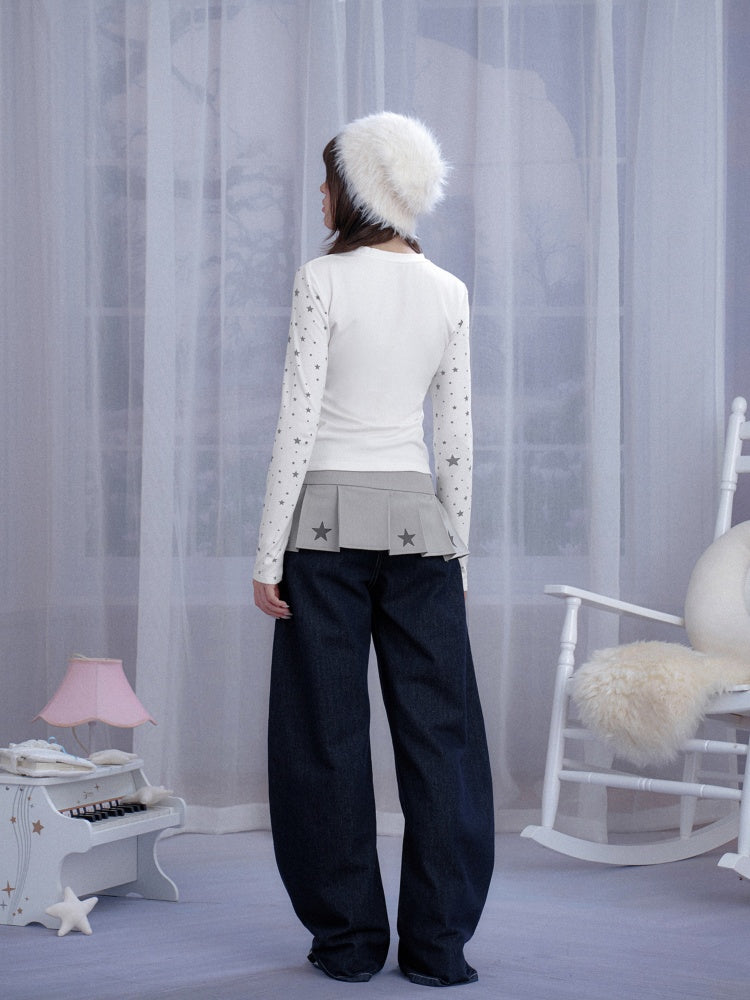 Star Print Pleated Wrap Mini Skirt【s0000013807】