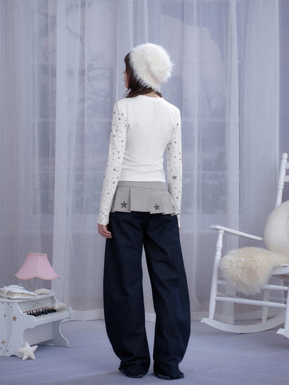 Star Print Pleated Wrap Mini Skirt【s0000013807】