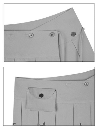 Star Print Pleated Wrap Mini Skirt【s0000013807】