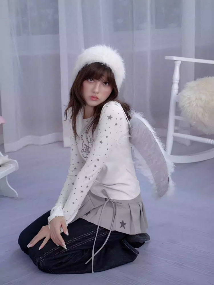 Star Print Pleated Wrap Mini Skirt【s0000013807】