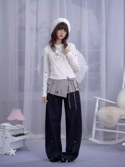 Star Print Pleated Wrap Mini Skirt【s0000013807】