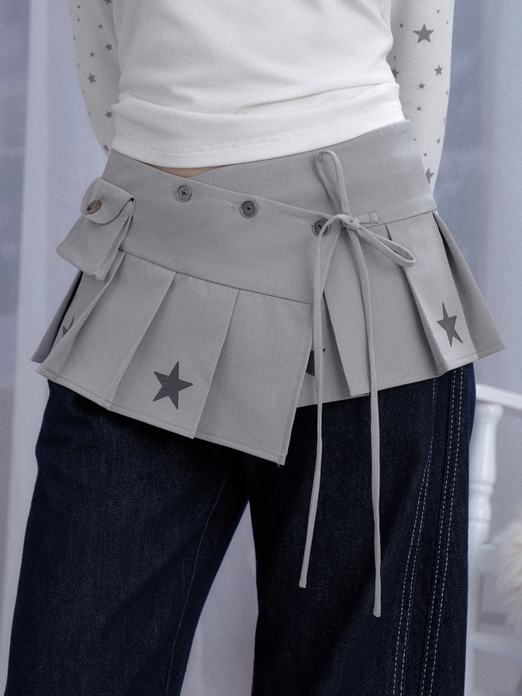 Star Print Pleated Wrap Mini Skirt【s0000013807】