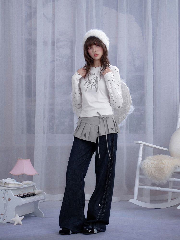 Star Print Pleated Wrap Mini Skirt【s0000013807】