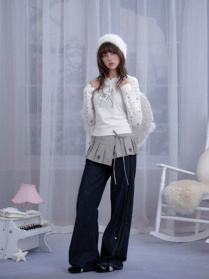 Star Print Pleated Wrap Mini Skirt【s0000013807】