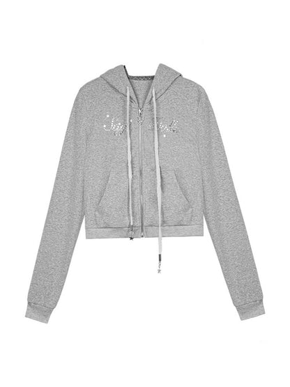 Star Rhinestone Logo Zip-Up Hoodie【s0000013808】