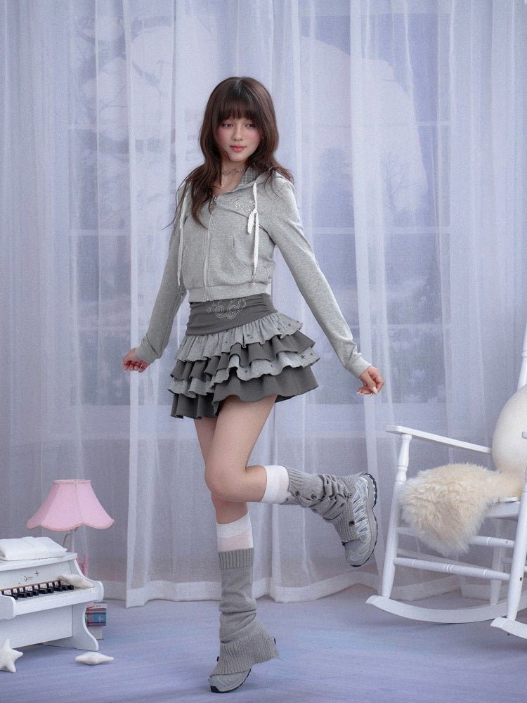 Star Rhinestone Logo Zip-Up Hoodie【s0000013808】