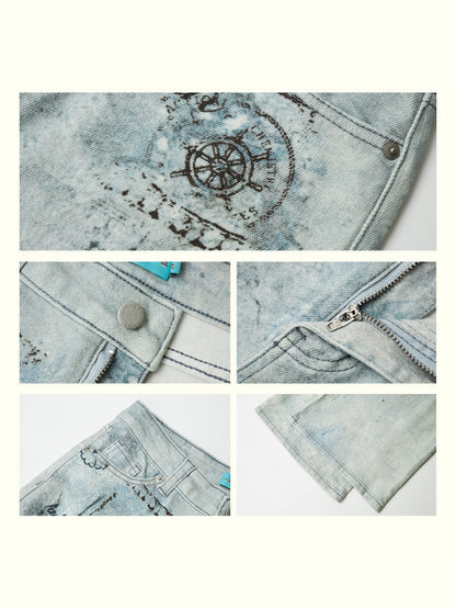"Fog Sea Poetry Line" Full Print Boot Cut Jeans【s0000013812】