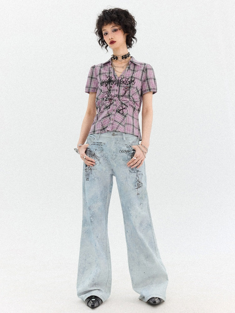 "Fog Sea Poetry Line" Full Print Boot Cut Jeans【s0000013812】