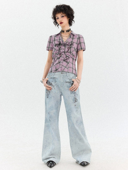 "Fog Sea Poetry Line" Full Print Boot Cut Jeans【s0000013812】