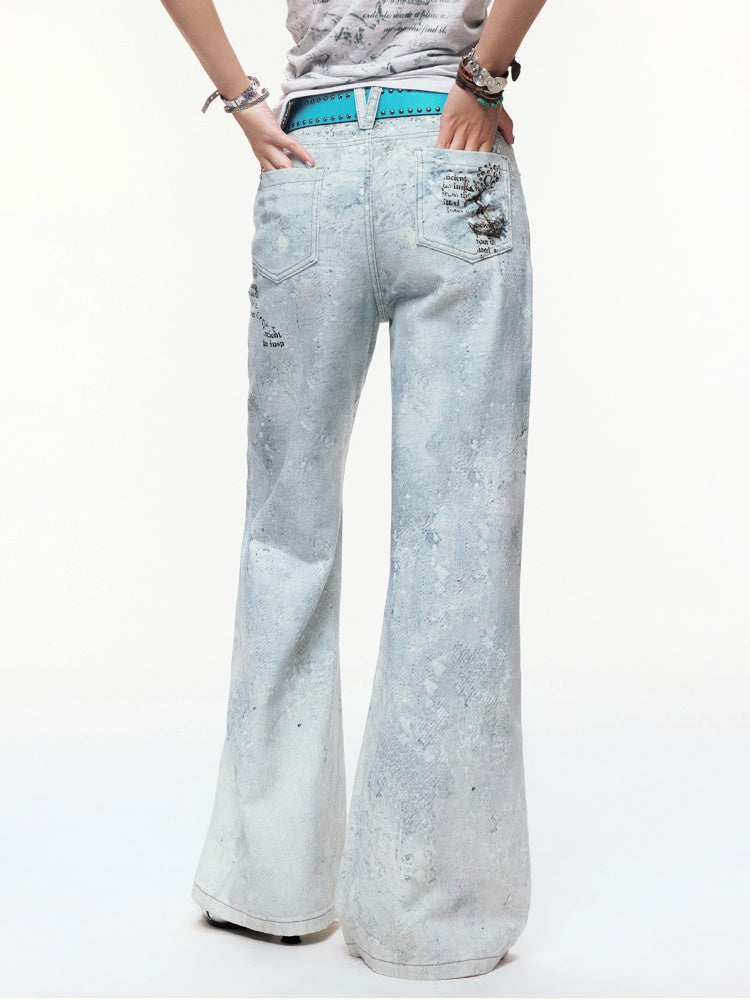 "Fog Sea Poetry Line" Full Print Boot Cut Jeans【s0000013812】