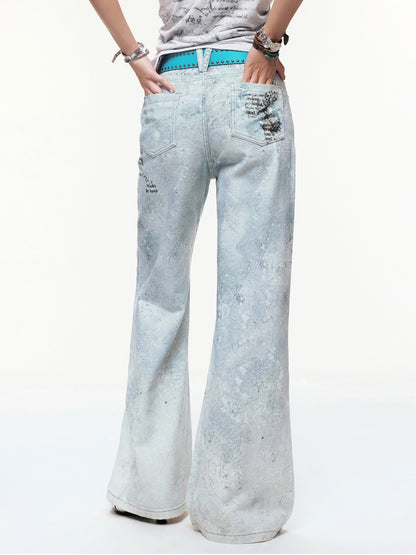 "Fog Sea Poetry Line" Full Print Boot Cut Jeans【s0000013812】