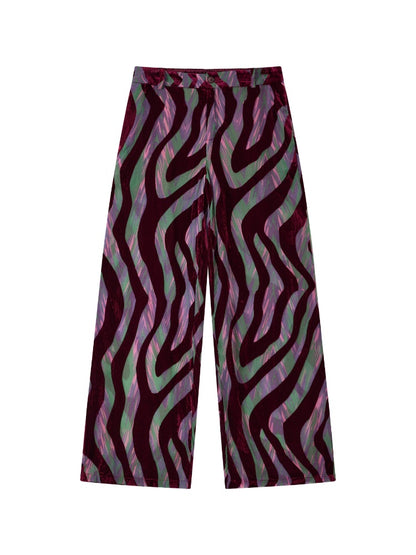 "Wandering Tracks" Retro Lines Fleece Feel Loose Wide Leg Pants【s0000013813】