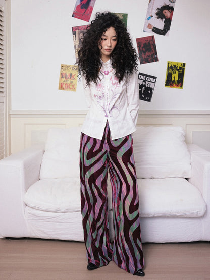 "Wandering Tracks" Retro Lines Fleece Feel Loose Wide Leg Pants【s0000013813】
