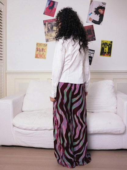 "Wandering Tracks" Retro Lines Fleece Feel Loose Wide Leg Pants【s0000013813】