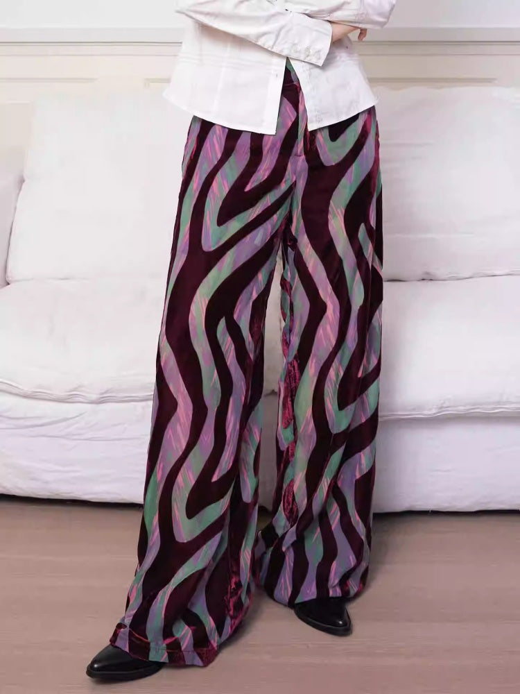 "Wandering Tracks" Retro Lines Fleece Feel Loose Wide Leg Pants【s0000013813】