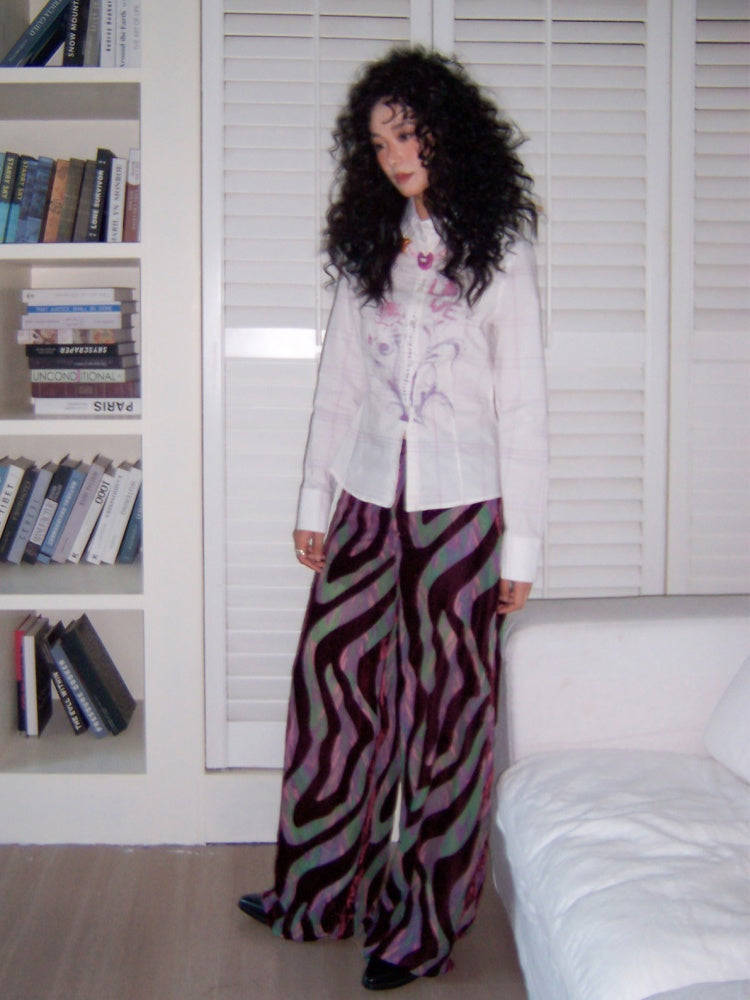 "Wandering Tracks" Retro Lines Fleece Feel Loose Wide Leg Pants【s0000013813】