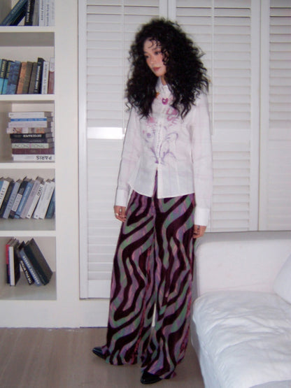 "Wandering Tracks" Retro Lines Fleece Feel Loose Wide Leg Pants【s0000013813】
