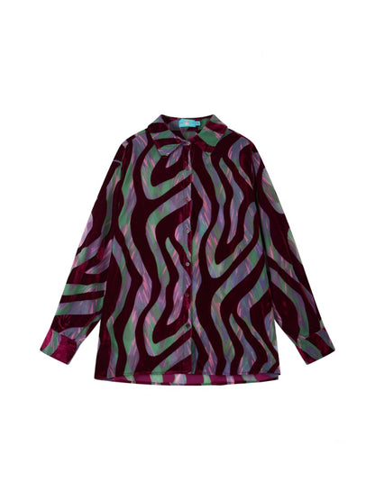 "Shadow Illusion" Retro Line Velvet Design Long Sleeved Shirt【s0000013814】