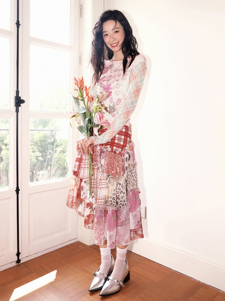 "Fantasia" Irregular Stitching Plaid Print Casual Cake Skirt【s0000013815】