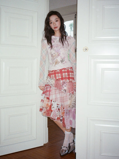 "Fantasia" Irregular Stitching Plaid Print Casual Cake Skirt【s0000013815】