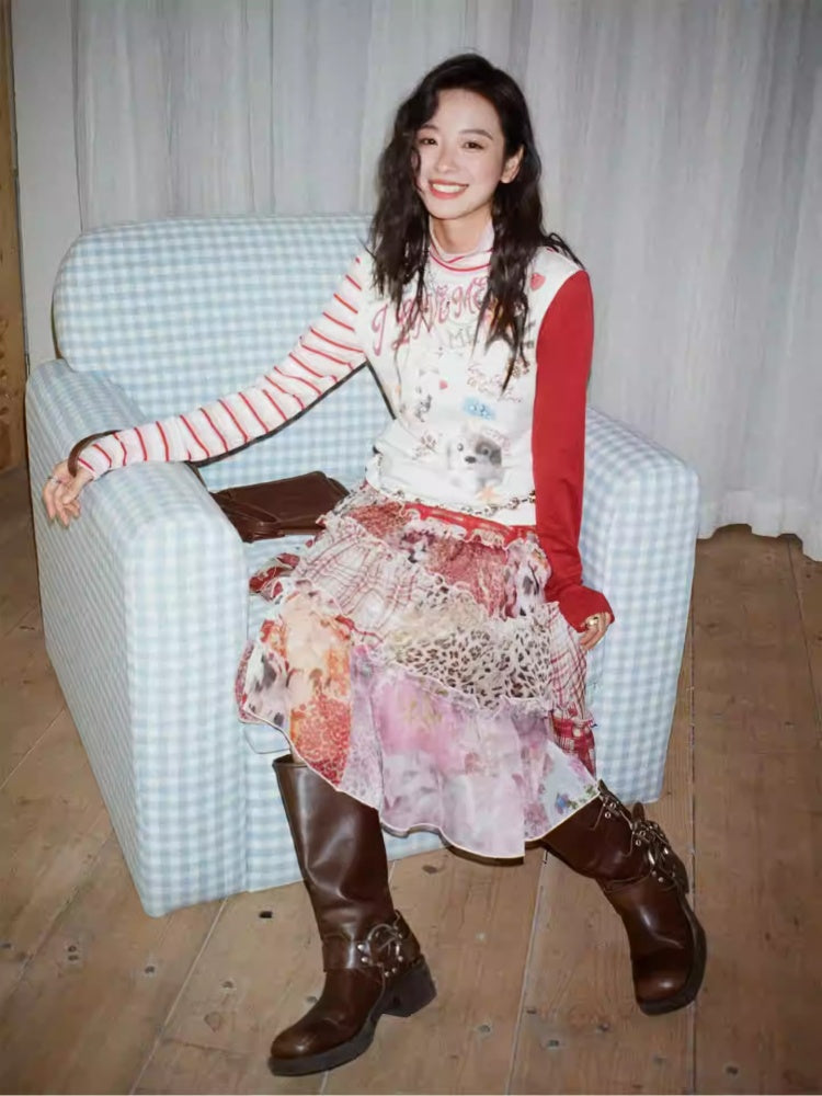 "Fantasia" Irregular Stitching Plaid Print Casual Cake Skirt【s0000013815】