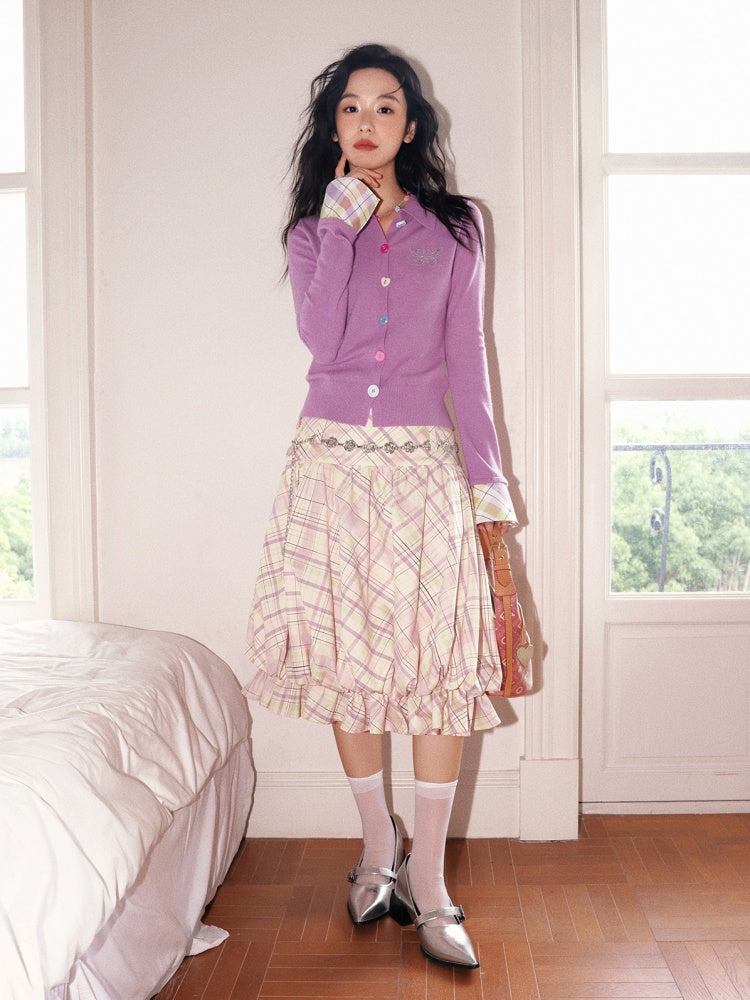 "Shiko Garden" Multi Layer Plaid Casual Flower Bud Skirt【s0000013816】