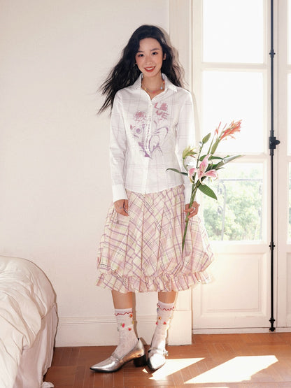 "Shiko Garden" Multi Layer Plaid Casual Flower Bud Skirt【s0000013816】