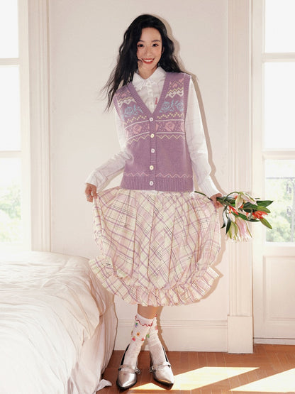 "Shiko Garden" Multi Layer Plaid Casual Flower Bud Skirt【s0000013816】