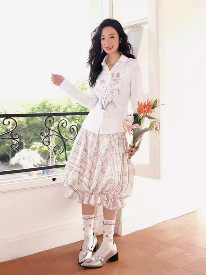 "Shiko Garden" Multi Layer Plaid Casual Flower Bud Skirt【s0000013816】