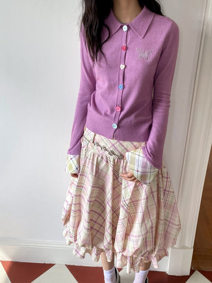 "Shiko Garden" Multi Layer Plaid Casual Flower Bud Skirt【s0000013816】
