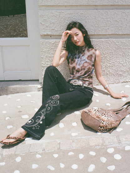 "Star Vine Weaving Dream" Embroidered Low Waisted Retro Bell Bottoms Jeans【s0000013817】