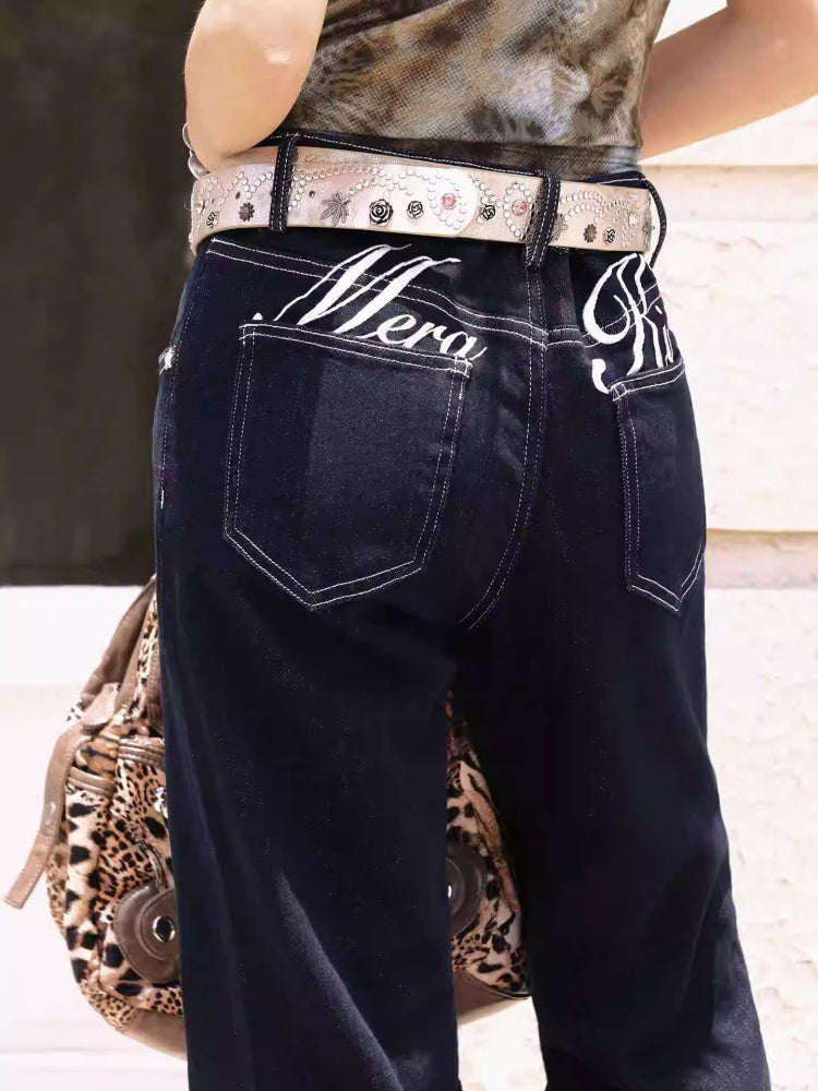 "Star Vine Weaving Dream" Embroidered Low Waisted Retro Bell Bottoms Jeans【s0000013817】