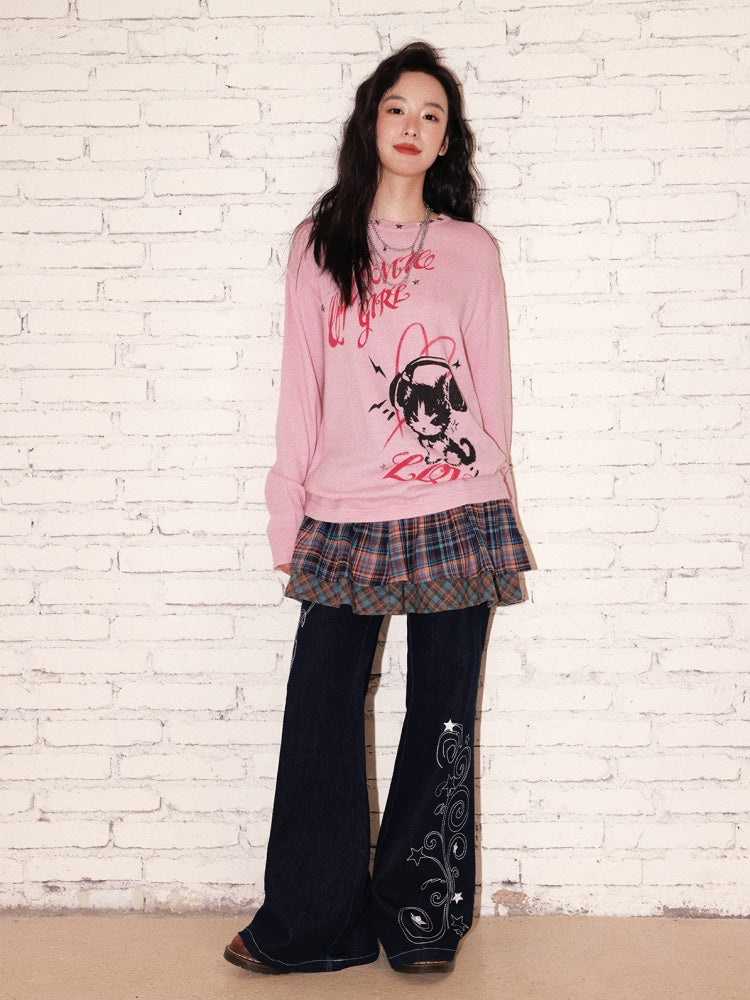 "Star Vine Weaving Dream" Embroidered Low Waisted Retro Bell Bottoms Jeans【s0000013817】