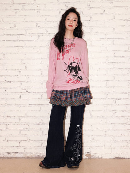 "Star Vine Weaving Dream" Embroidered Low Waisted Retro Bell Bottoms Jeans【s0000013817】