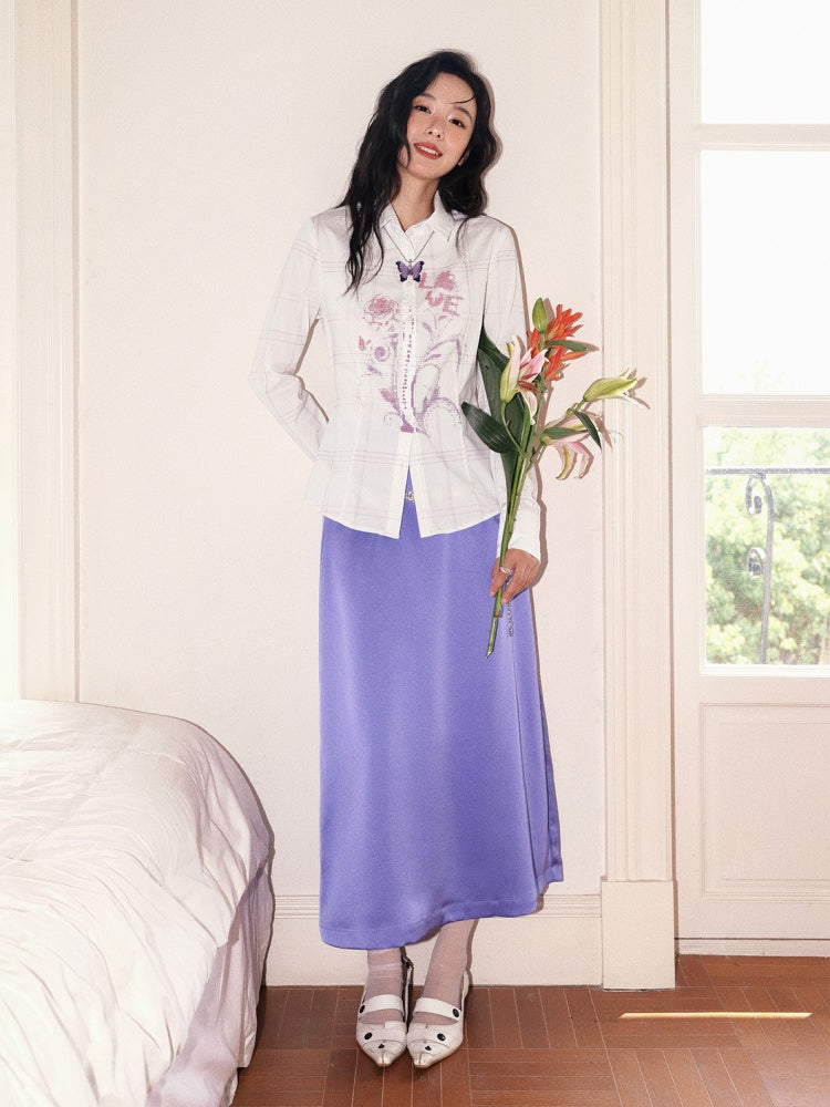 "Colorful Time Box" Satin Glossy Texture Philosophical Skirt【s0000013820】