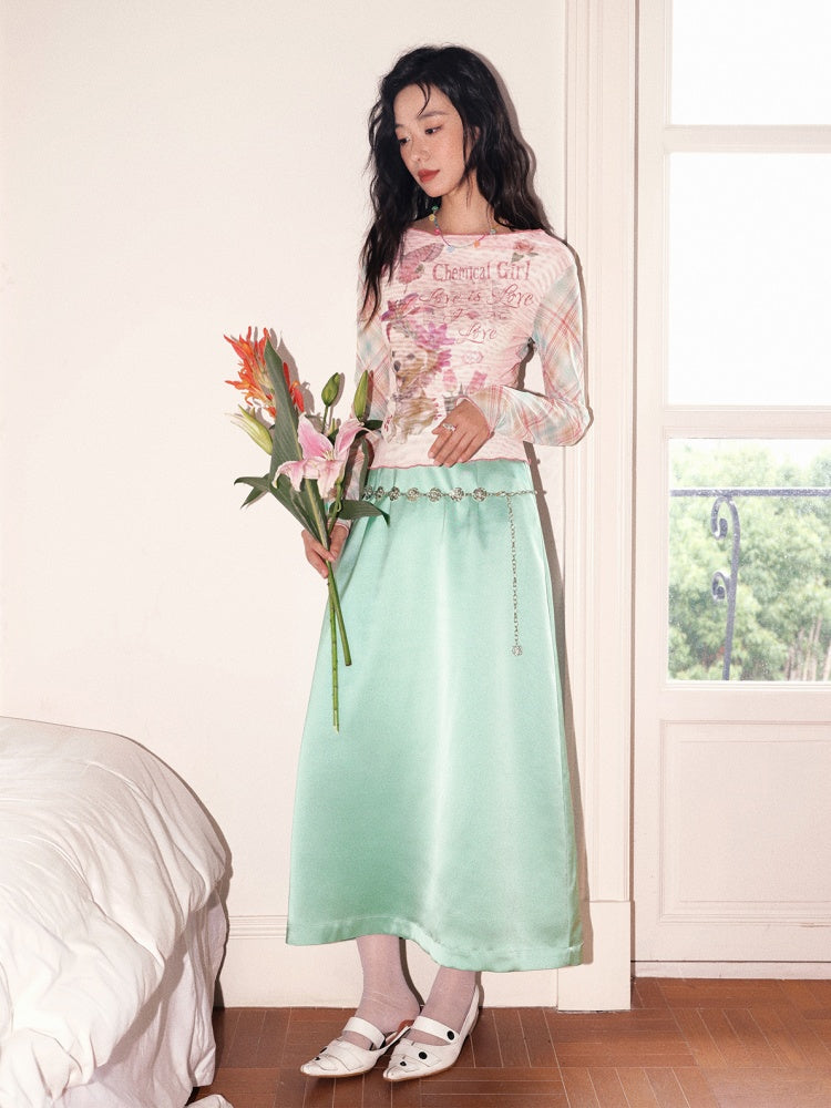 "Colorful Time Box" Satin Glossy Texture Philosophical Skirt【s0000013820】