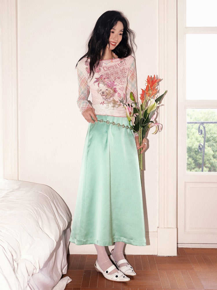 "Colorful Time Box" Satin Glossy Texture Philosophical Skirt【s0000013820】
