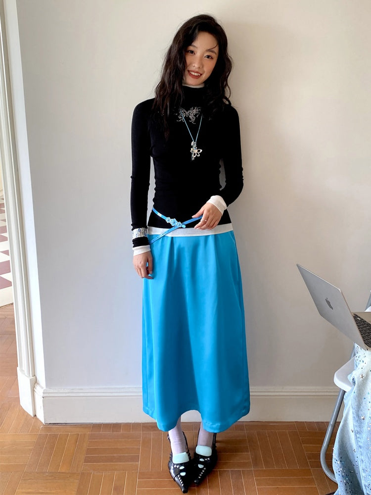 "Colorful Time Box" Satin Glossy Texture Philosophical Skirt【s0000013820】
