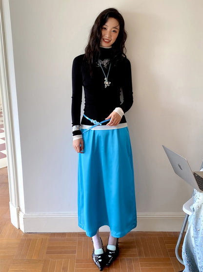 "Colorful Time Box" Satin Glossy Texture Philosophical Skirt【s0000013820】