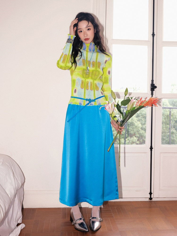 "Colorful Time Box" Satin Glossy Texture Philosophical Skirt【s0000013820】