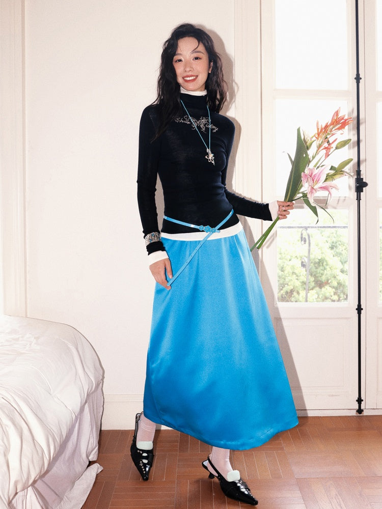"Colorful Time Box" Satin Glossy Texture Philosophical Skirt【s0000013820】