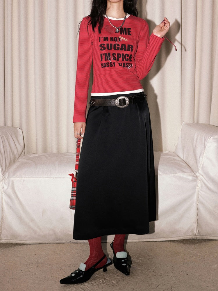 "Colorful Time Box" Satin Glossy Texture Philosophical Skirt【s0000013820】